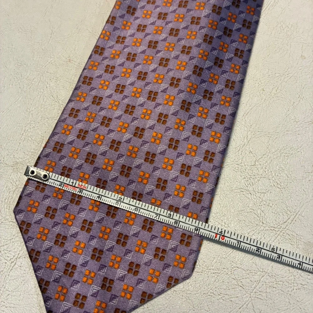 Ermenegildo Zegna Mens Purple Geometric Silk Tie Disegno Esclusivo 3.75